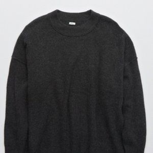 Waffle Oversized Crew Sweater Charcoal Grey (XS)
